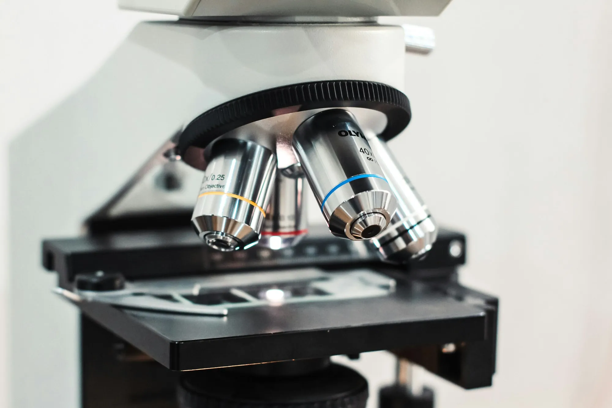 Microscope objectives above a sample slide