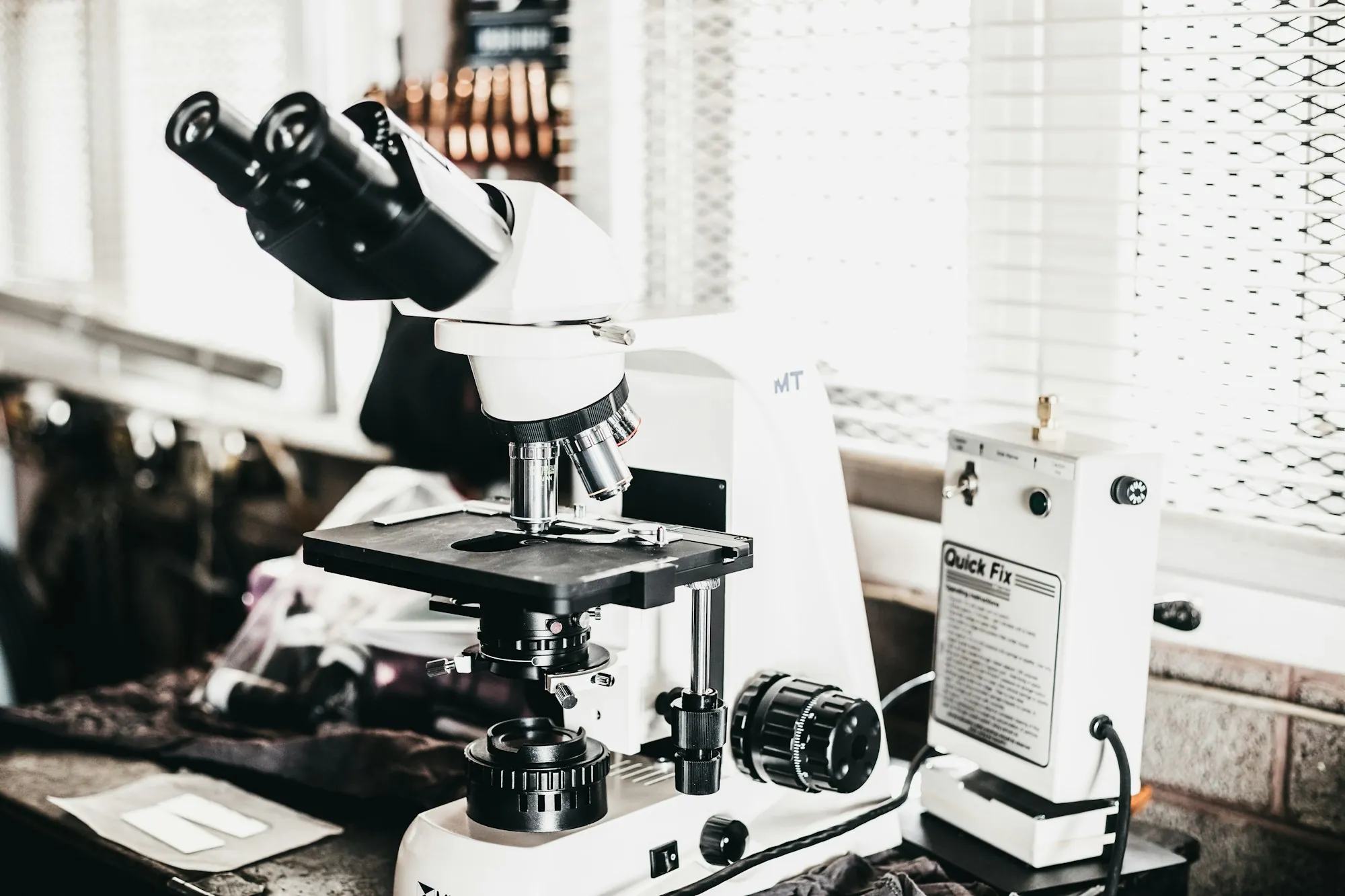 Laboratory microscope on a clean bench
